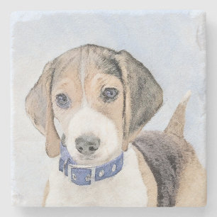 Beagle schilderen - Kute Original Dog Art Stenen Onderzetter
