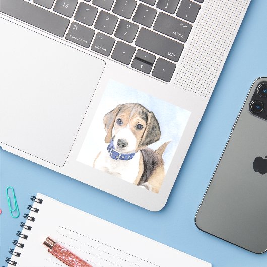 Beagle schilderen - Kute Original Dog Art Sticker (Laptop met iPhone)