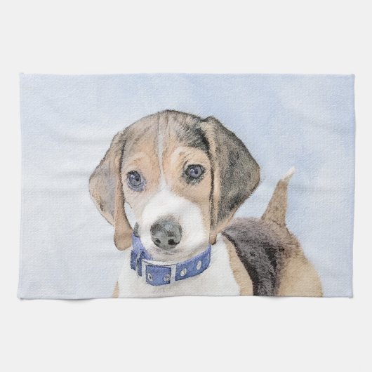 Beagle schilderen - Kute Original Dog Art Theedoek (Horizontaal)