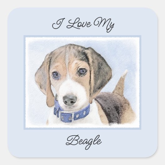 Beagle schilderen - Kute Original Dog Art Vierkante Sticker (Voorkant)