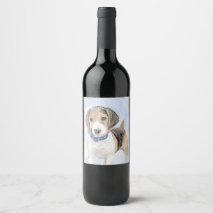 Beagle schilderen - Kute Original Dog Art Wijn Etiket