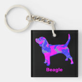 Beagle Silhouette Hot Pink & Blue Sleutelhanger (voorkant)