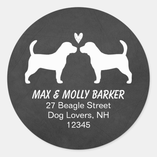 Beagle Silhouetten Retouradres Ronde Sticker (Voorkant)