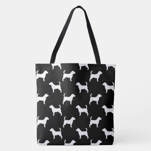 Beagle Silhouettes Patterned Black and White Tote Bag (Voorkant)