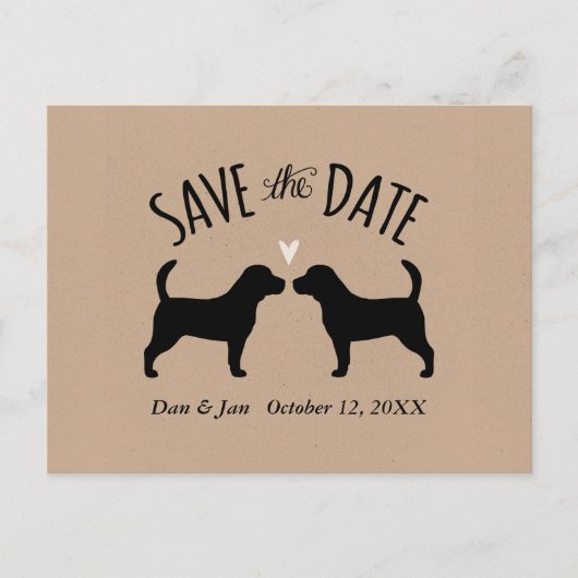 Beagle Silhouettes Wedding Save the Date Aankondigingskaart (Voorkant)
