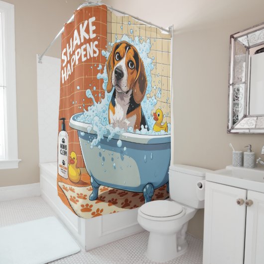 Beagle Slordig Slaperig Schattig Grappig Douchegordijn (In situ)