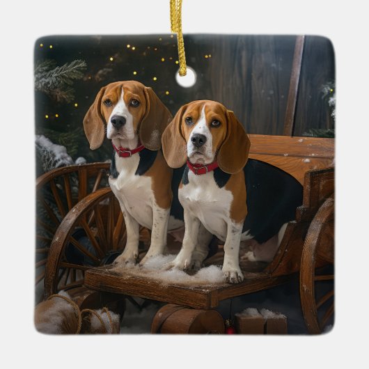 Beagle Sneeuw Slede Kerst Decoratie (Voorkant)
