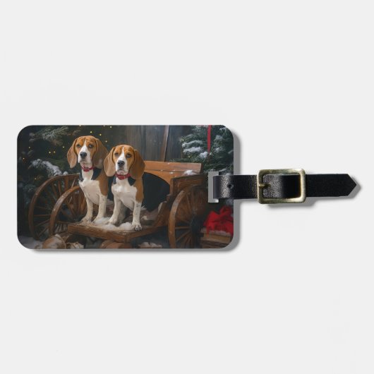 Beagle Sneeuw Slede Kerst Decoratie Bagagelabel (Voorkant horizontaal)