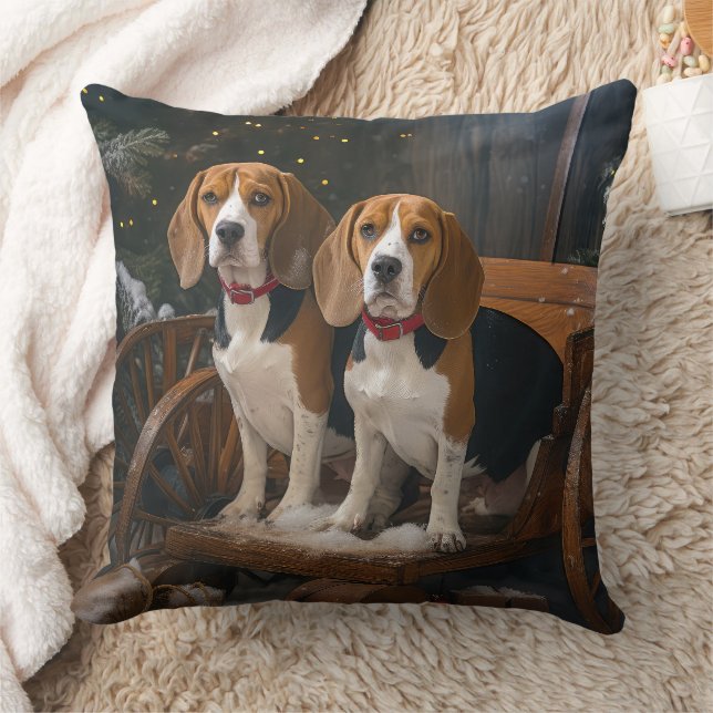 Beagle Sneeuw Slede Kerst Decoratie  Kussen (Deken)