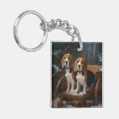 Beagle Sneeuw Slede Kerst Decoratie Sleutelhanger (Voorkant Links)