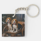 Beagle Sneeuw Slede Kerst Decoratie Sleutelhanger (Achterkant)