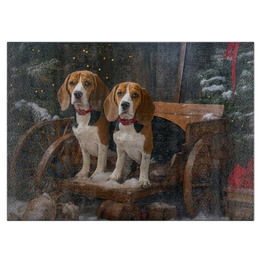 Beagle Sneeuw Slede Kerst Decoratie Snijplank (Voorkant)