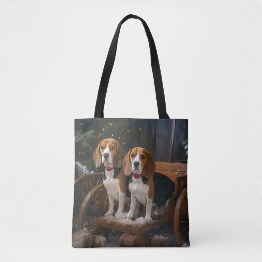 Beagle Sneeuw Slede Kerst Decoratie Tote Bag (Voorkant)