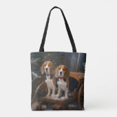 Beagle Sneeuw Slede Kerst Decoratie Tote Bag (Achterkant)