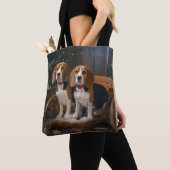 Beagle Sneeuw Slede Kerst Decoratie Tote Bag (Dichtbij)