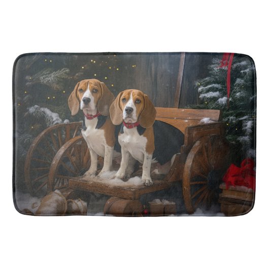 Beagle Sneeuw slee Kerst Decoratie  Badmat (Voorkant)
