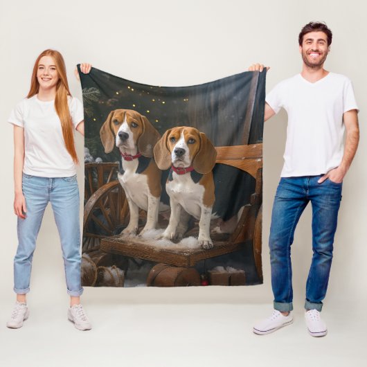 Beagle Sneeuw slee Kerst Decoratie Fleece Deken (In situ)