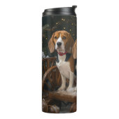 Beagle Sneeuw slee Kerst Decoratie Thermosbeker (Gedraaid links)