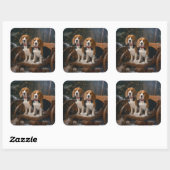 Beagle Sneeuw slee Kerst Decoratie Vierkante Sticker (Vel)
