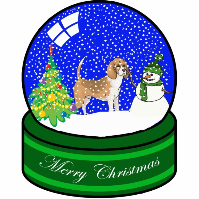 beagle sneeuwwereldbol fotobeeldje ornament (Voorkant)