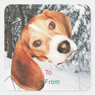 Beagle Snowy Christmas Gift Label Stickers
