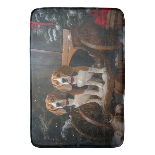 Beagle Snowy Sleigh Kerstmisdecor Badmat (Voorkant Verticaal)