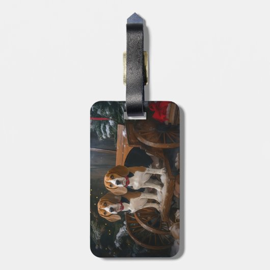 Beagle Snowy Sleigh Kerstmisdecor Bagagelabel (Achterkant verticaal)