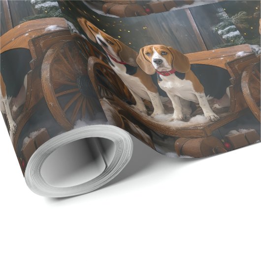 Beagle Snowy Sleigh Kerstmisdecor Cadeaupapier (Rol Hoek)