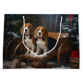 Beagle Snowy Sleigh Kerstmisdecor Groot Cadeauzakje (Voorkant)