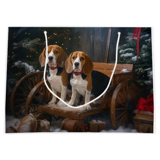 Beagle Snowy Sleigh Kerstmisdecor Groot Cadeauzakje (Voorkant)