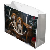 Beagle Snowy Sleigh Kerstmisdecor Groot Cadeauzakje (Achterkant Gekanteld)
