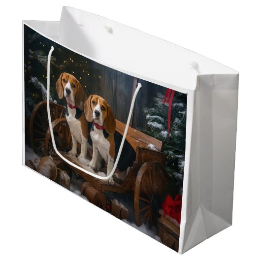Beagle Snowy Sleigh Kerstmisdecor Groot Cadeauzakje (Voorkant Gekanteld)