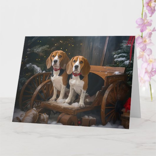 Beagle Snowy Sleigh Kerstmisdecor Kaart (Orchidee)