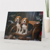 Beagle Snowy Sleigh Kerstmisdecor Kaart (Voorkant)