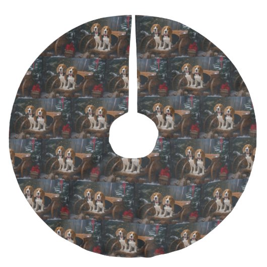 Beagle Snowy Sleigh Kerstmisdecor Kerstboom Rok (Voorkant)
