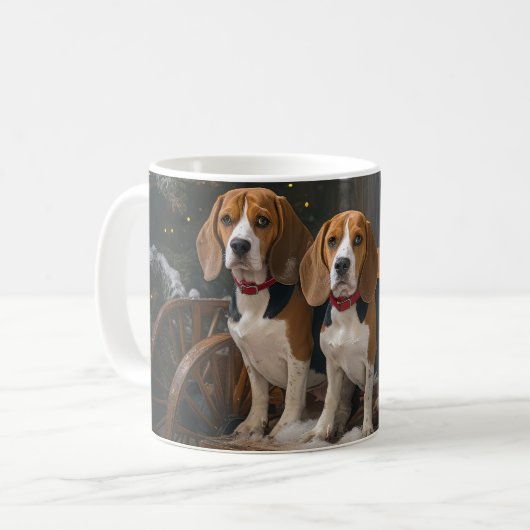 Beagle Snowy Sleigh Kerstmisdecor Koffiemok (Voorkant links)