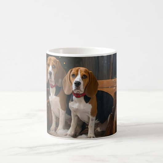 Beagle Snowy Sleigh Kerstmisdecor Koffiemok (Center)