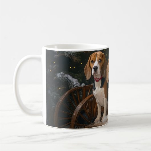 Beagle Snowy Sleigh Kerstmisdecor Koffiemok (Links)