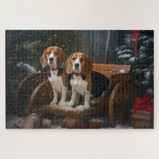 Beagle Snowy Sleigh Kerstmisdecor Legpuzzel (Horizontaal)