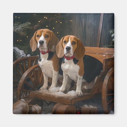 Beagle Snowy Sleigh Kerstmisdecor Magneet (Voorkant)