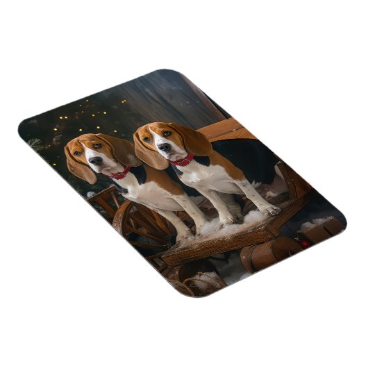 Beagle Snowy Sleigh Kerstmisdecor Magneet (Rechterzijde)