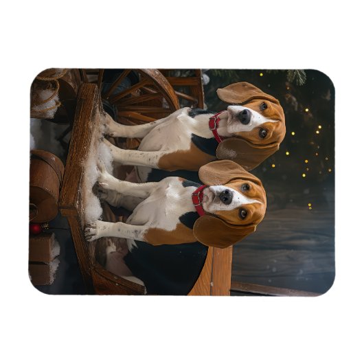 Beagle Snowy Sleigh Kerstmisdecor Magneet (Horizontaal)