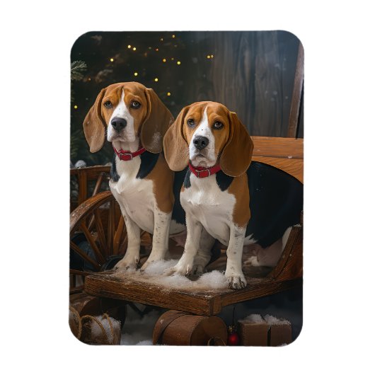 Beagle Snowy Sleigh Kerstmisdecor Magneet (Verticaal)