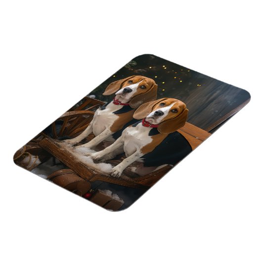 Beagle Snowy Sleigh Kerstmisdecor Magneet (Linkerzijde)