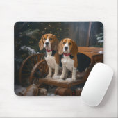Beagle Snowy Sleigh Kerstmisdecor Muismat (Met muis)