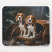 Beagle Snowy Sleigh Kerstmisdecor Muismat (Voorkant)