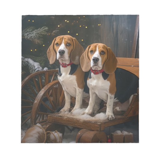 Beagle Snowy Sleigh Kerstmisdecor Notitieblok (Voorkant)