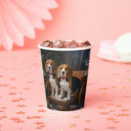 Beagle Snowy Sleigh Kerstmisdecor Papieren Bekers (Insitu)