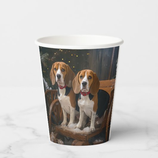 Beagle Snowy Sleigh Kerstmisdecor Papieren Bekers (Achterkant)