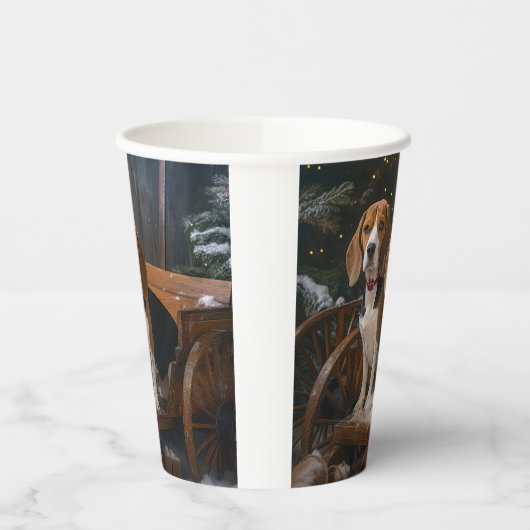 Beagle Snowy Sleigh Kerstmisdecor Papieren Bekers (Links)